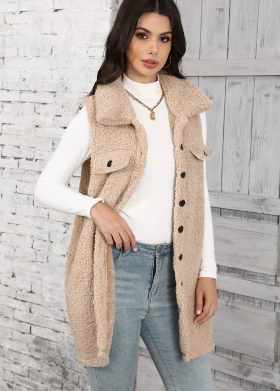 ZARA Shiny Fleece Bubble Collared Sleeveless Loose Vest Fall Winter